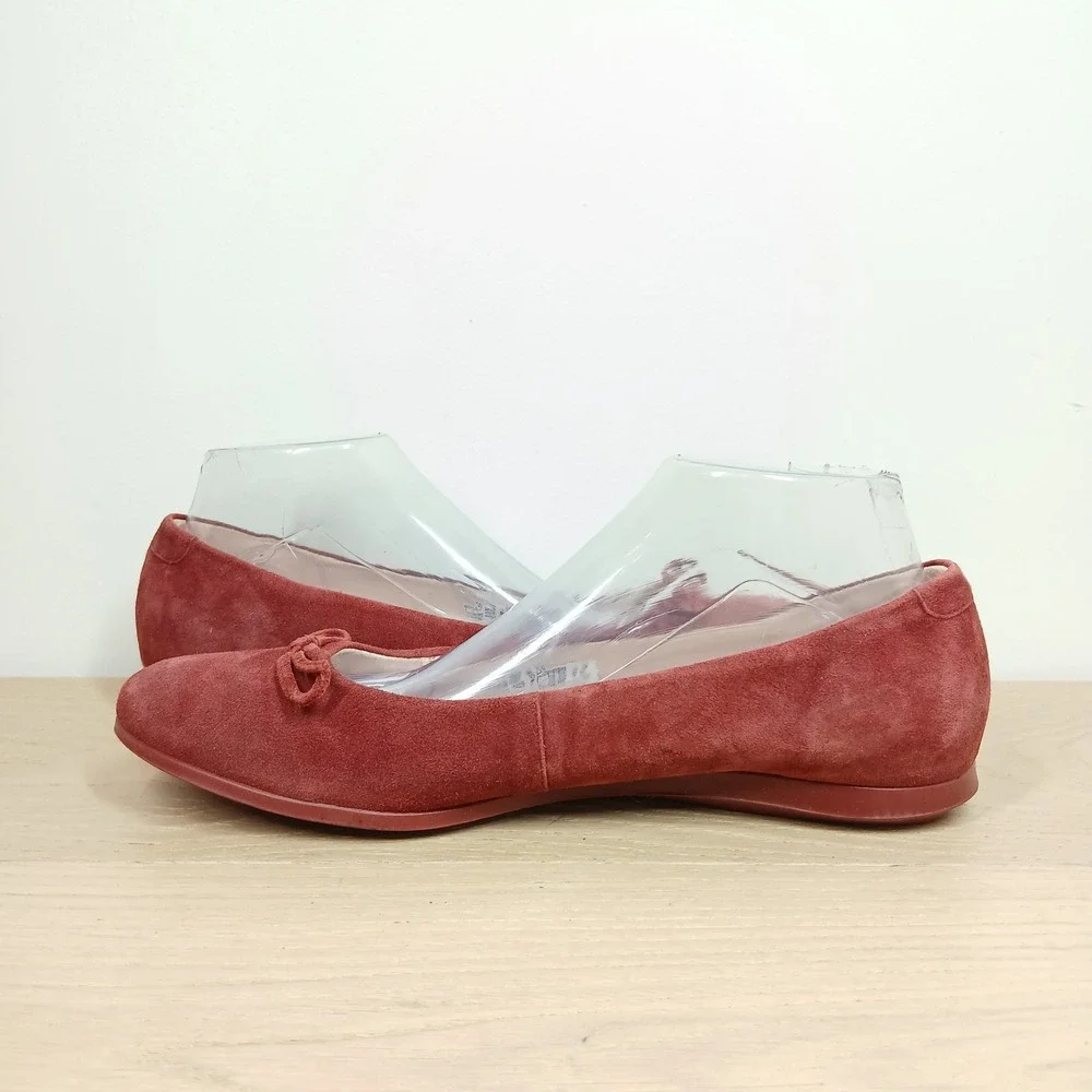 ECCO Flats Womens 10-10.5 Red Suede Bow Round Toe Preppy Balletcore Classic